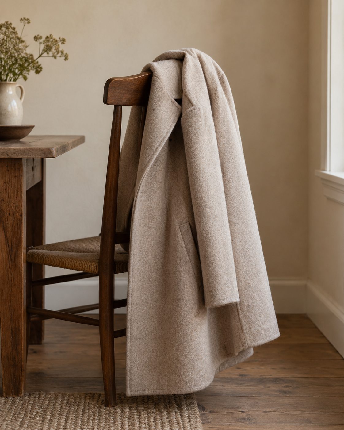 An unbranded coat on a chair.